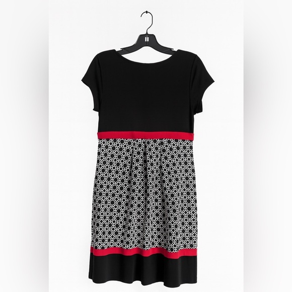 Enfocus Studio Women’s Dress Sz. 12 Black White Geometric Print with Red Stripes - Picture 2 of 2